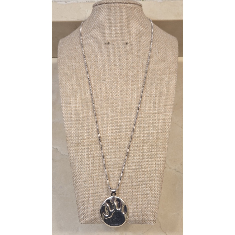 Vintage Sterling Silver Embossed Paw Print Pendant 17" Italian Sterling Necklace